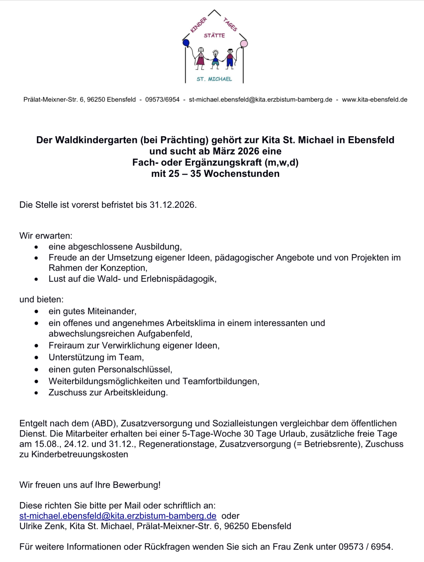 Stellenausschreibung Waldkindergarten